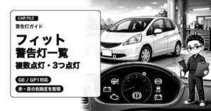 ホンダ フィットの警告灯一覧と複数点灯時の対処法を解説する白黒漫画風アイキャッチ