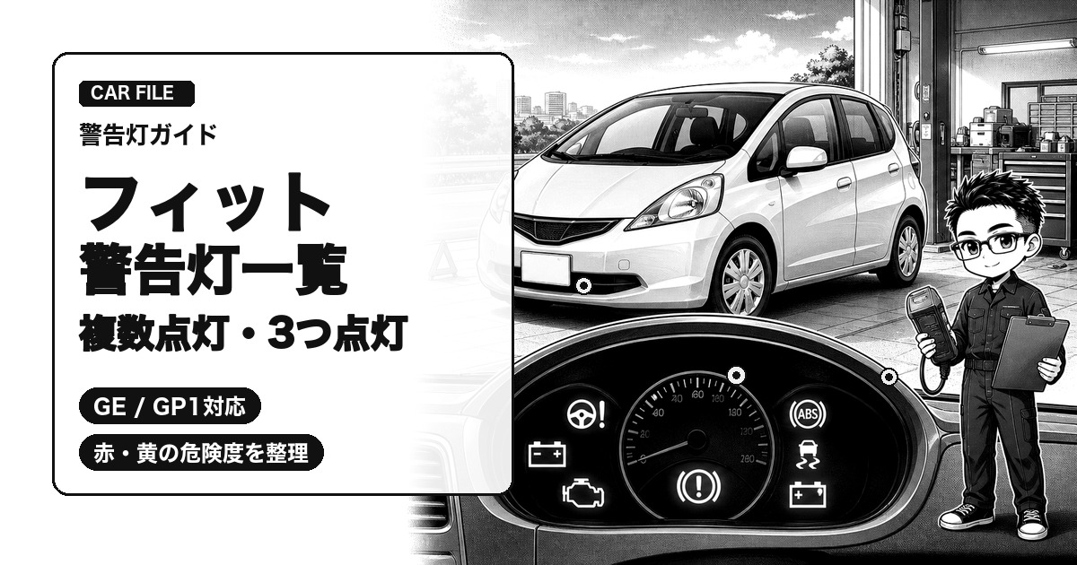 ホンダ フィットの警告灯一覧と複数点灯時の対処法を解説する白黒漫画風アイキャッチ