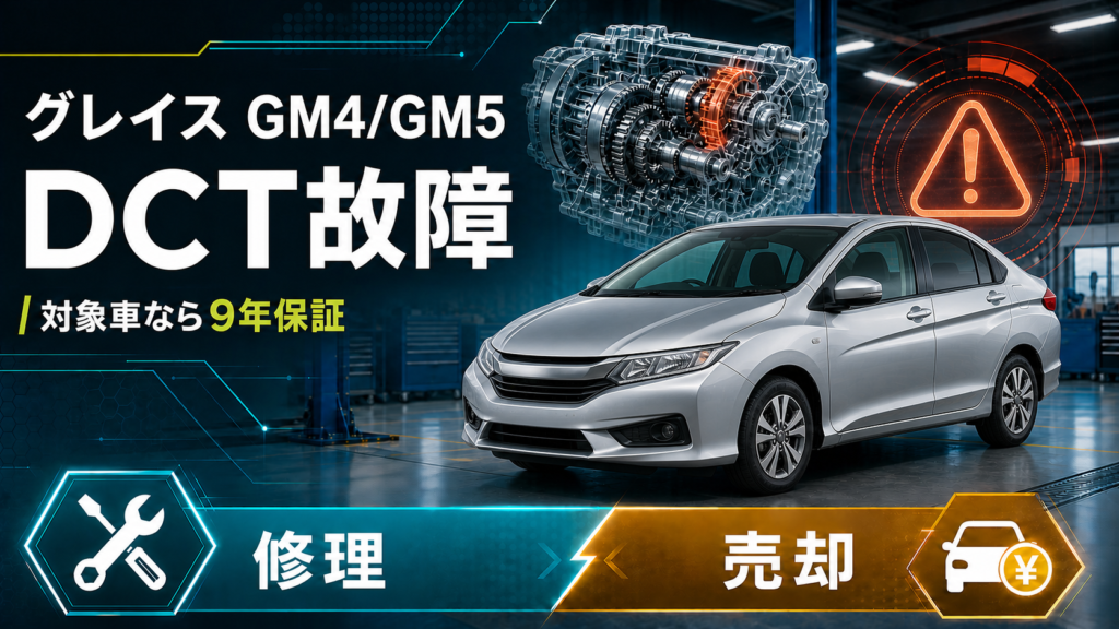 グレイスハイブリッドGM4・GM5のDCT故障と対象車限定の9年保証、修理か売却かを解説するアイキャッチ