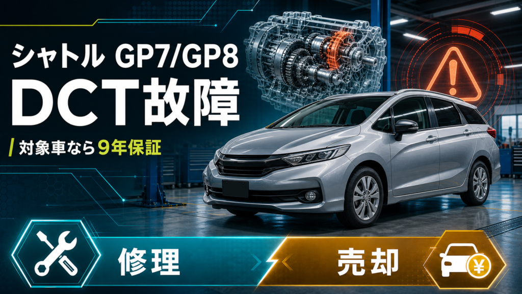 シャトルハイブリッドGP7・GP8のDCT故障と対象車限定の9年保証、修理か売却かの判断を解説するアイキャッチ