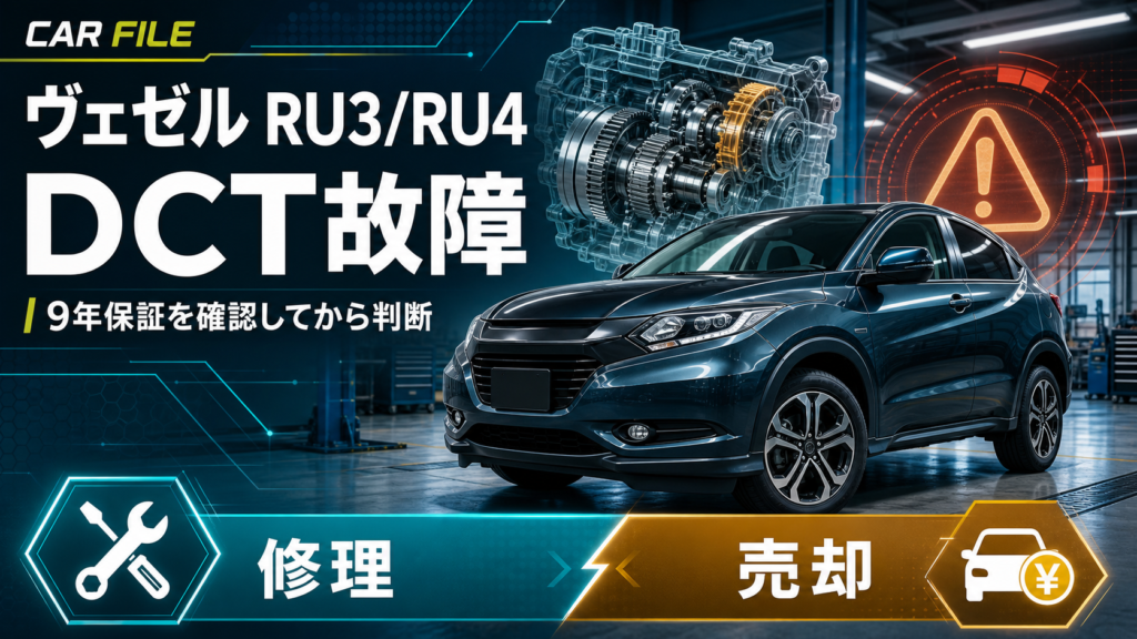 初代ヴェゼルRU3・RU4のDCT故障と9年保証、修理か売却かの判断を解説するアイキャッチ