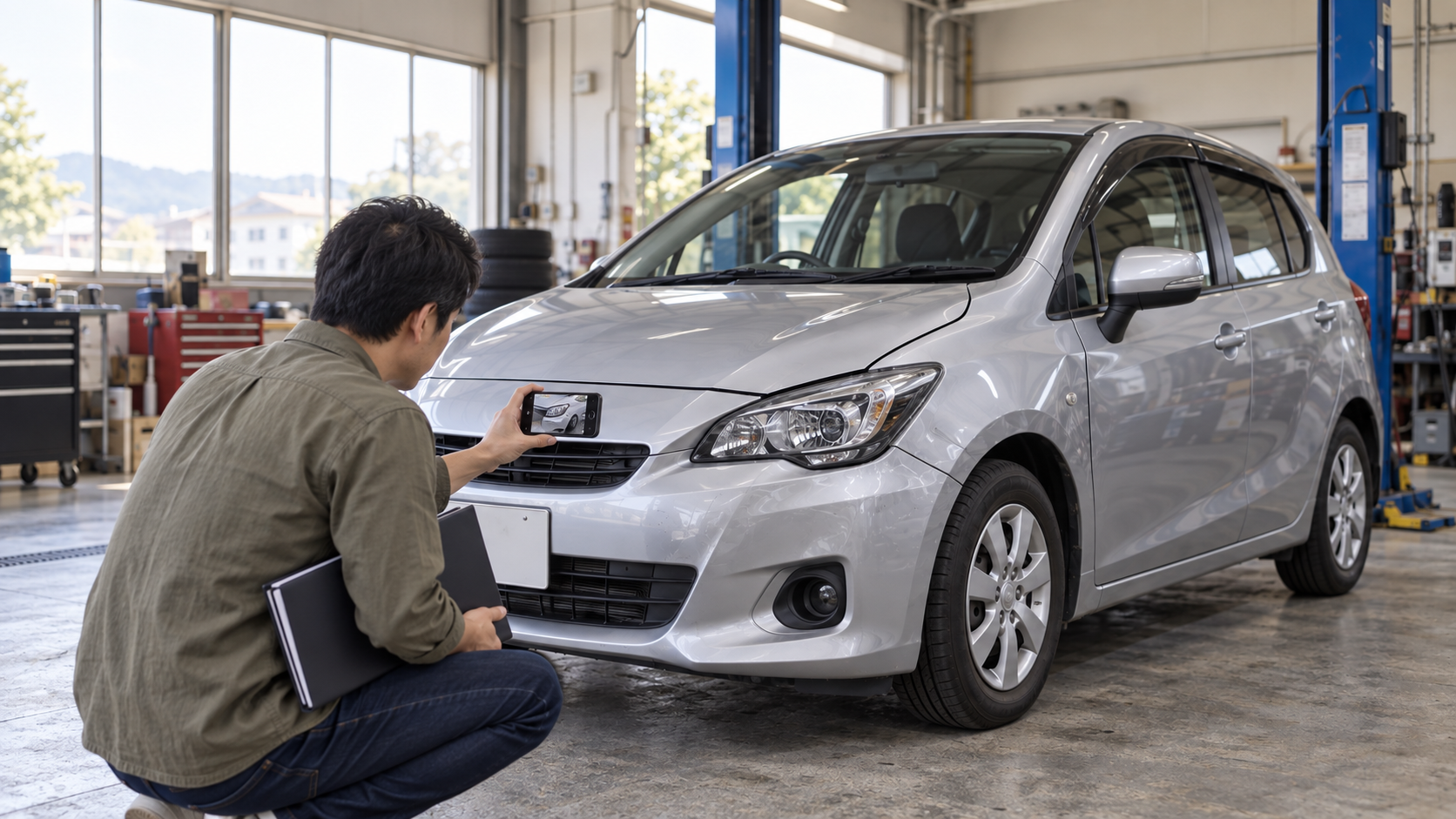 修理が終わった車の状態を撮影し記録を保管するAI生成のイメージ画像