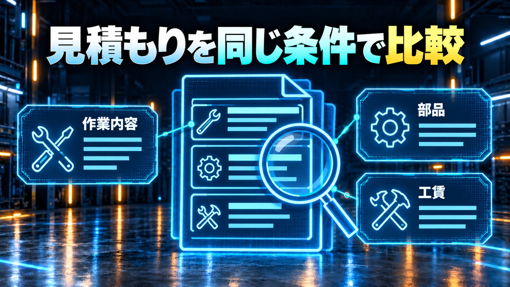 作業内容、部品、工賃を確認して見積もりを比較する概念図