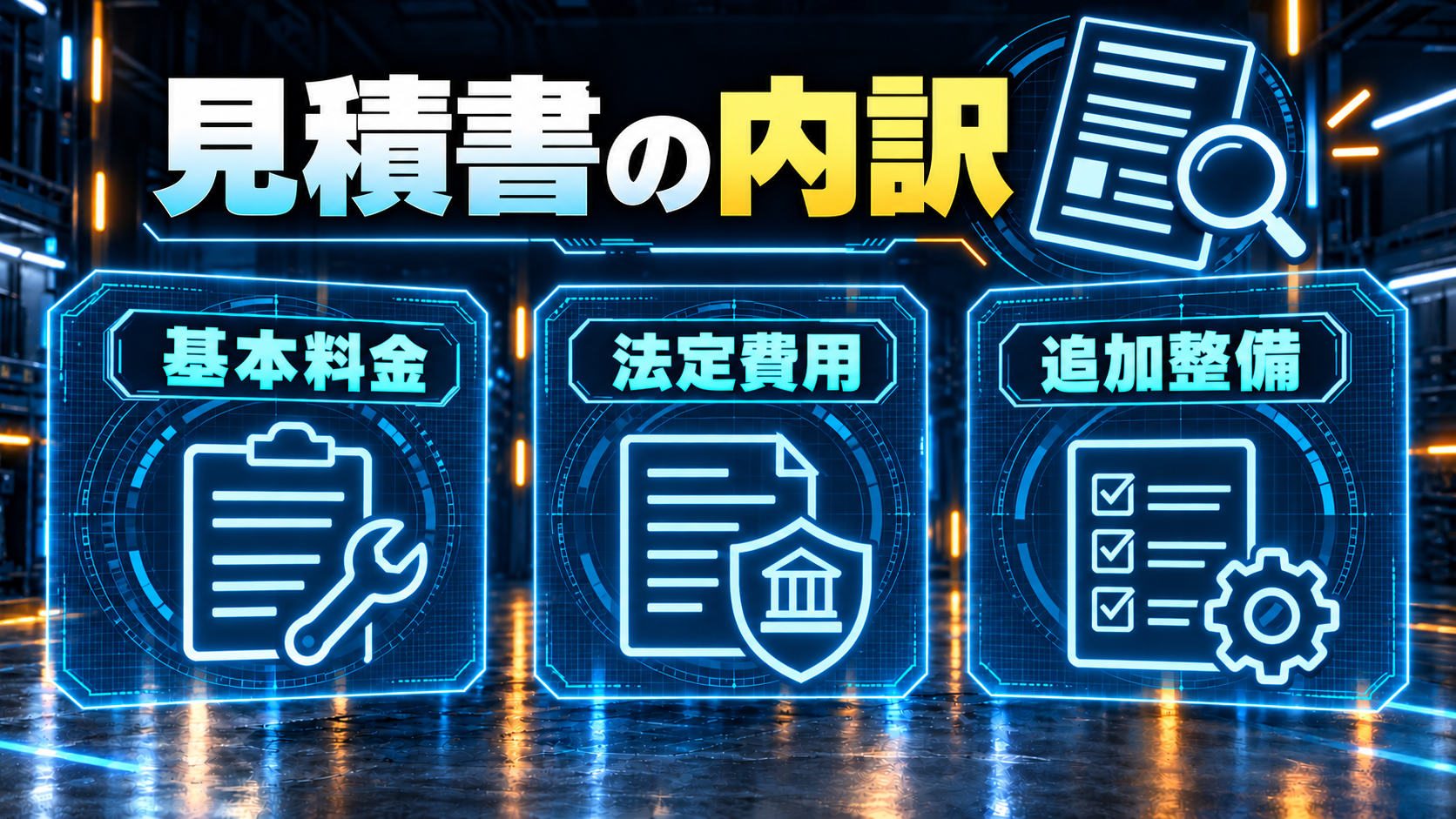 基本料金、法定費用、追加整備の内訳を示す概念図
