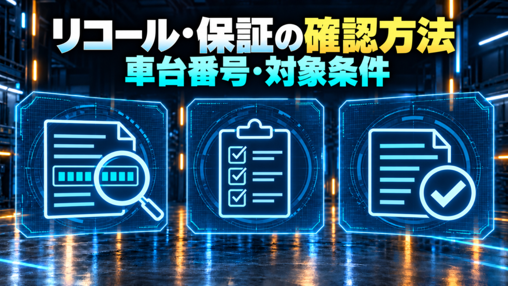 車台番号と対象条件からリコールや保証を確認する概念図